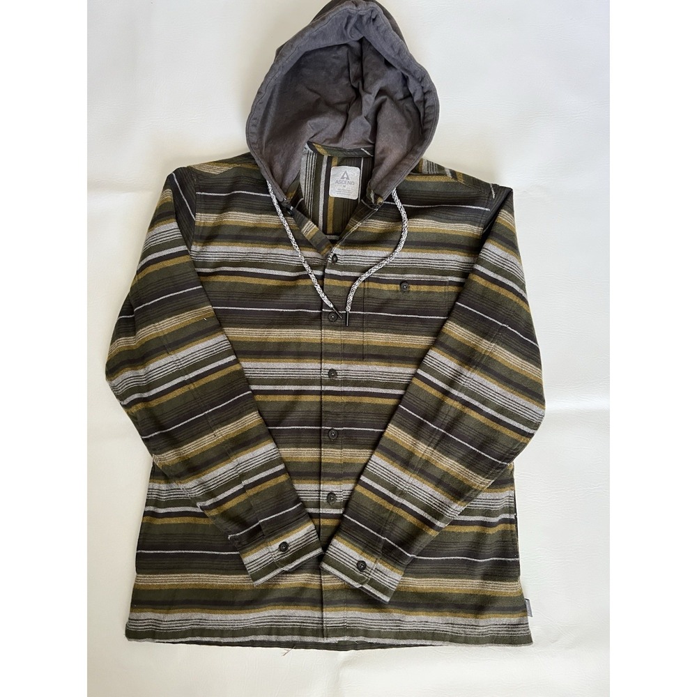 Ascend Flannel Hoodie Button Striped Jacket Shirt Mens M Outdoors Athletic Urban